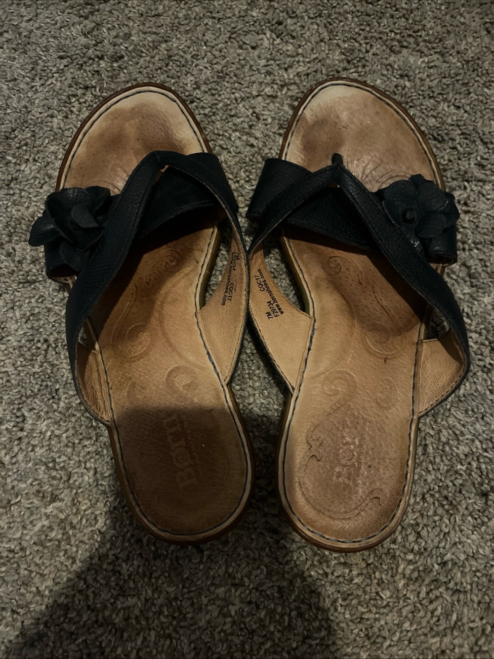 b.o.c. Black Floral Leather Slip-On Mules